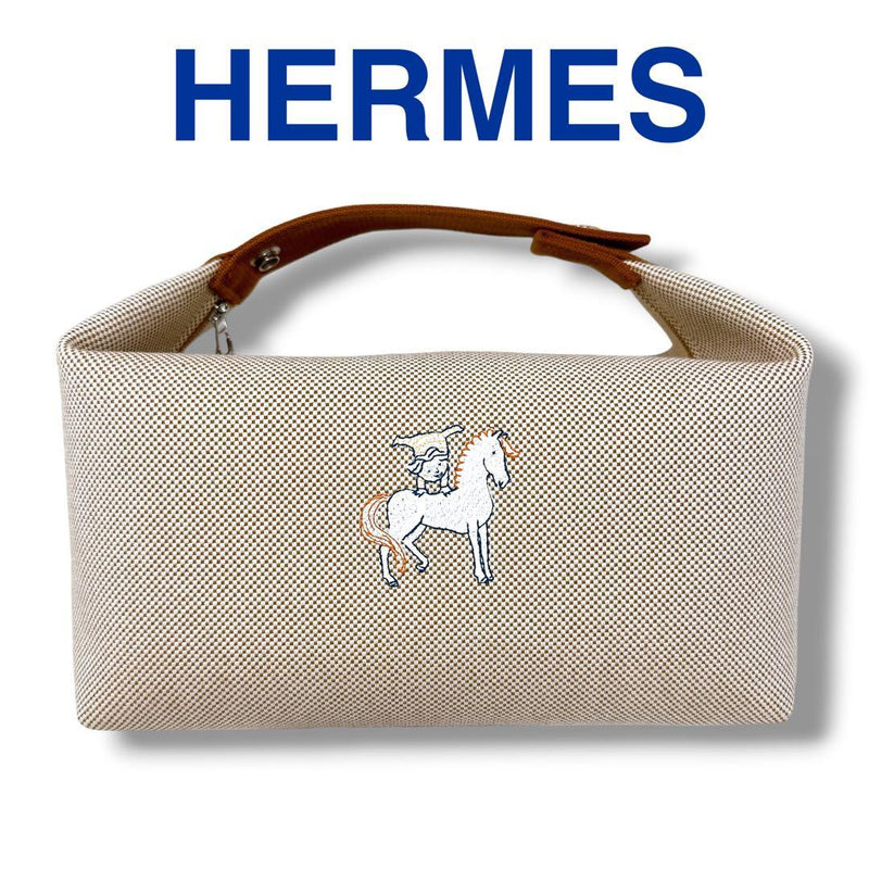 Hermes Bridabrac Gm Biscuit Cabriole Toile H Handbag Cotton Silver Hardware