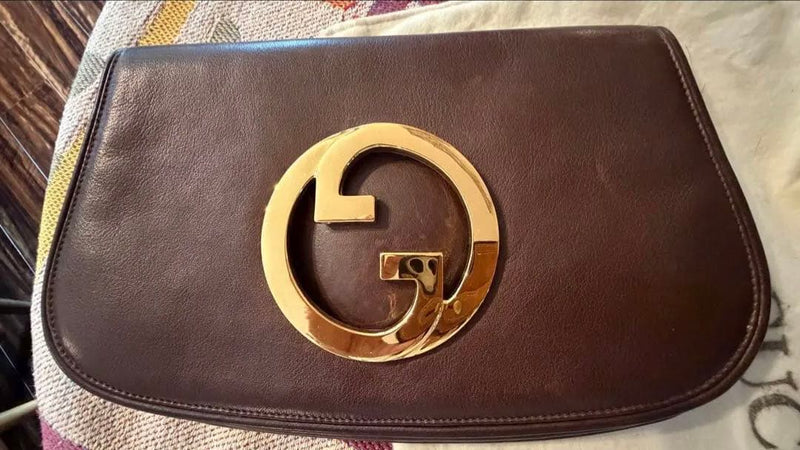 Gucci Blondie Interlocking Big Logo Gg Clutch Bag Brown Leather Vintage