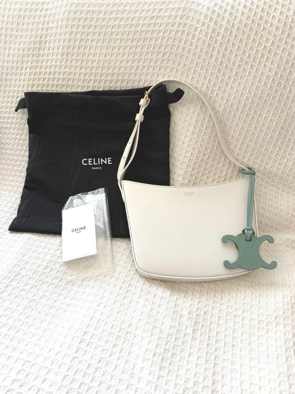 Celine Croque Medium Shoulder Bag Shiny Calfskin White