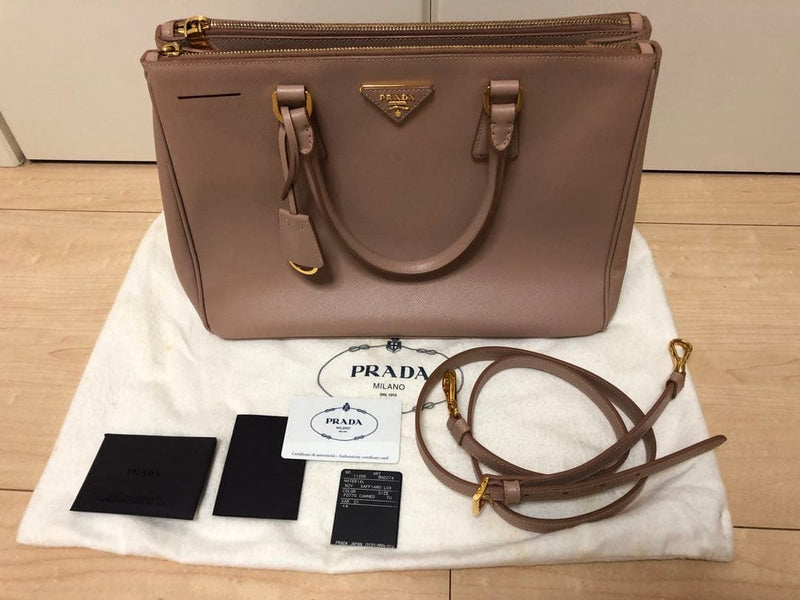 Prada Saffiano Galleria Handbag Tote Bag Leather Cammeo Large