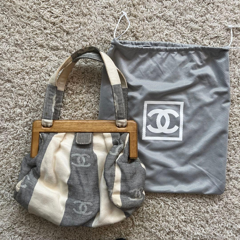 Chanel Coco Mark 9100058 Handbag Canvas Wood White