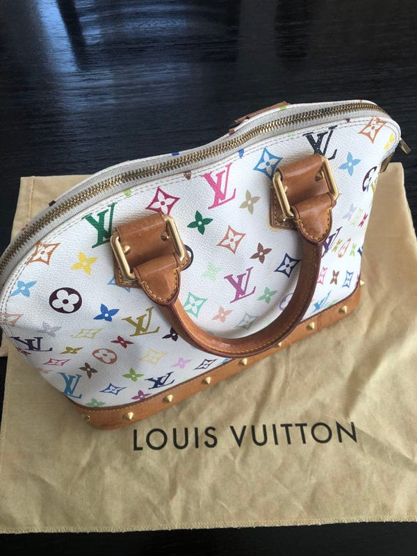 Louis Vuitton Multicolor Alma Monogram Handbag Canvas Studs Brown Handle