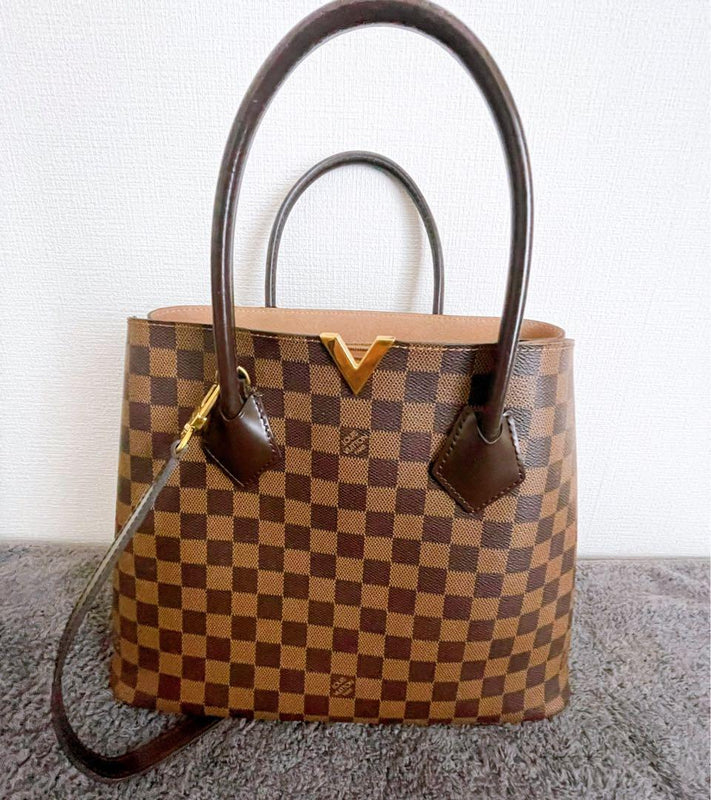 Louis Vuitton Damier Kensington N41435 Tote Handbag Canvas Ebene Gold Hardware