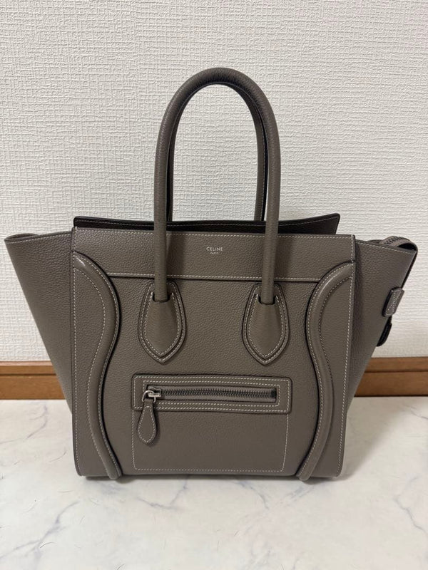 Celine Luggage Micro Shopper Handbag Sulli Leather Tote Bag Greige