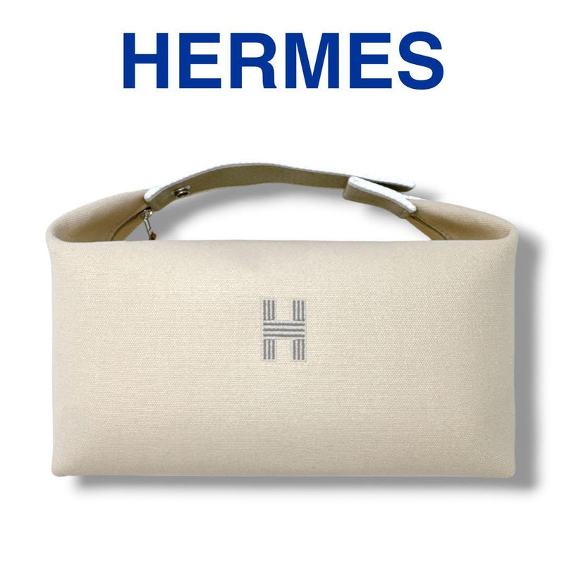 Hermes Bride A Brac Gm Handbag Cotton Canvas Natural Silver Hardware