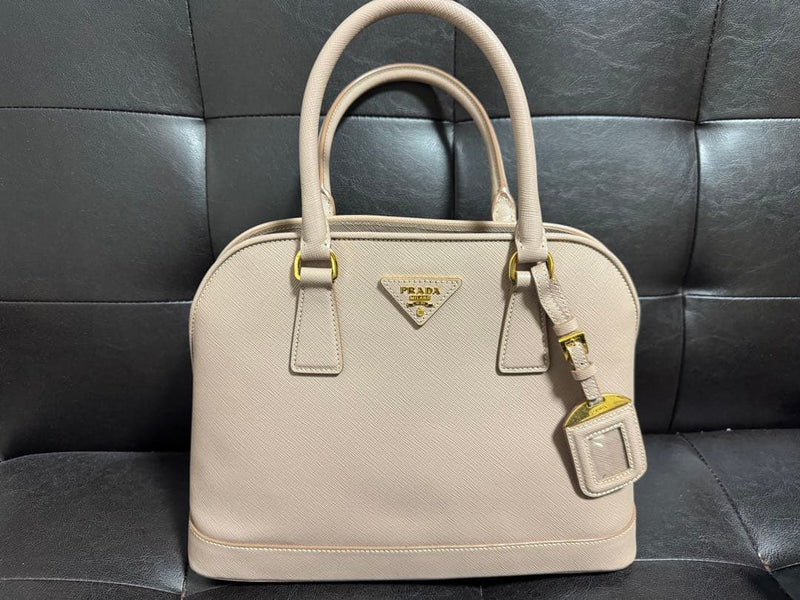 Prada Saffiano Tote Shoulder Bag Leather Cameo Pink Beige