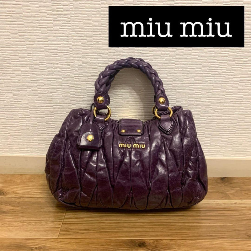 Miu Miu Matelasse Handbag 2-Way Shoulder Bag Leather Purple