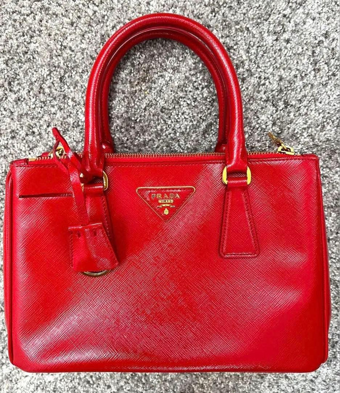Prada Saffiano 2-Way Handbag Shoulder Bag Red Leather