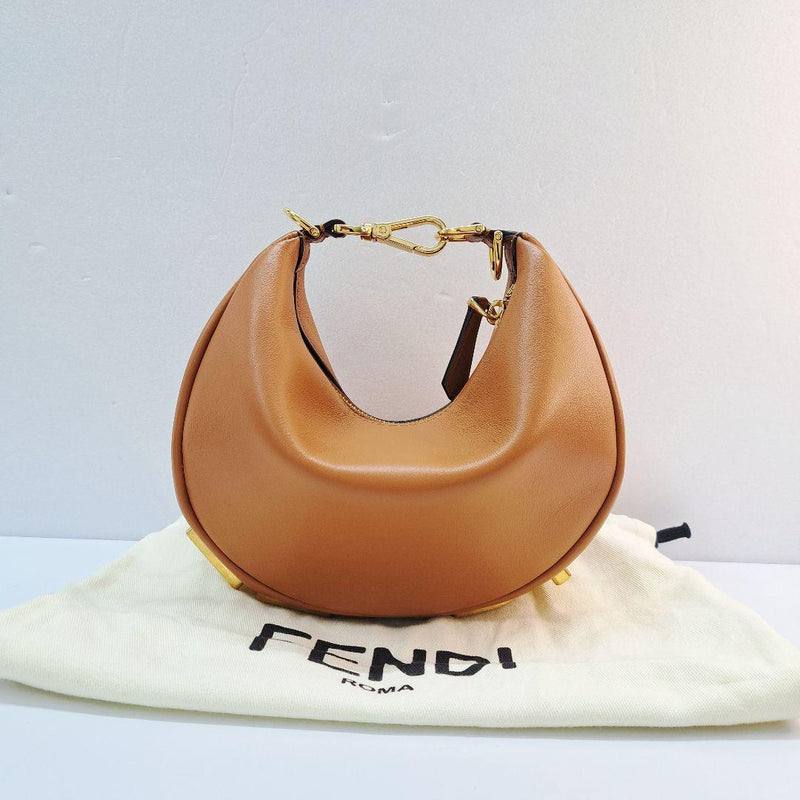 Fendi 8BS081 Mini Bag Camel Brown Leather Gold Hardware Handbag