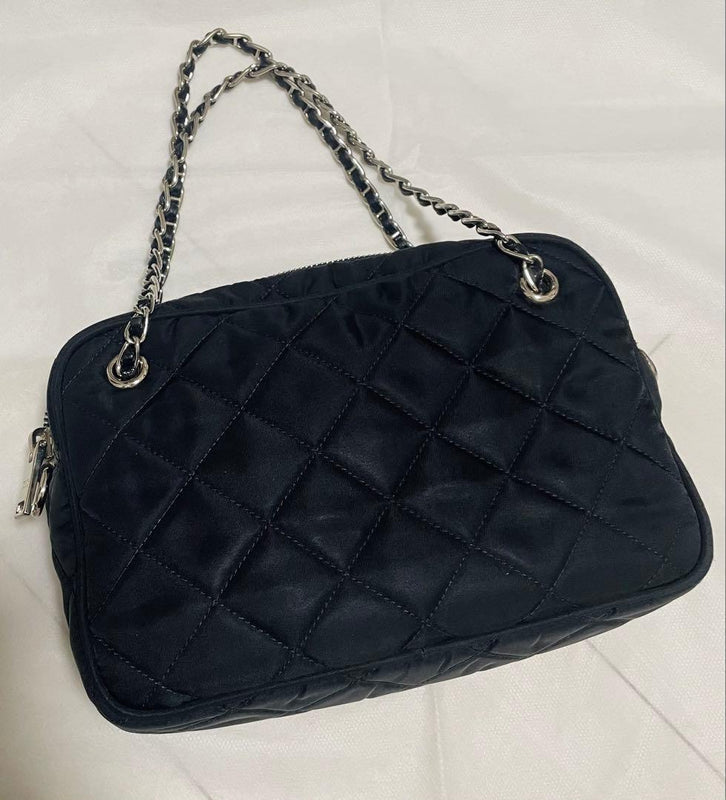 Prada Tessuto Impuntu 1BH910 Shoulder Bag Nylon Leather Nero Black