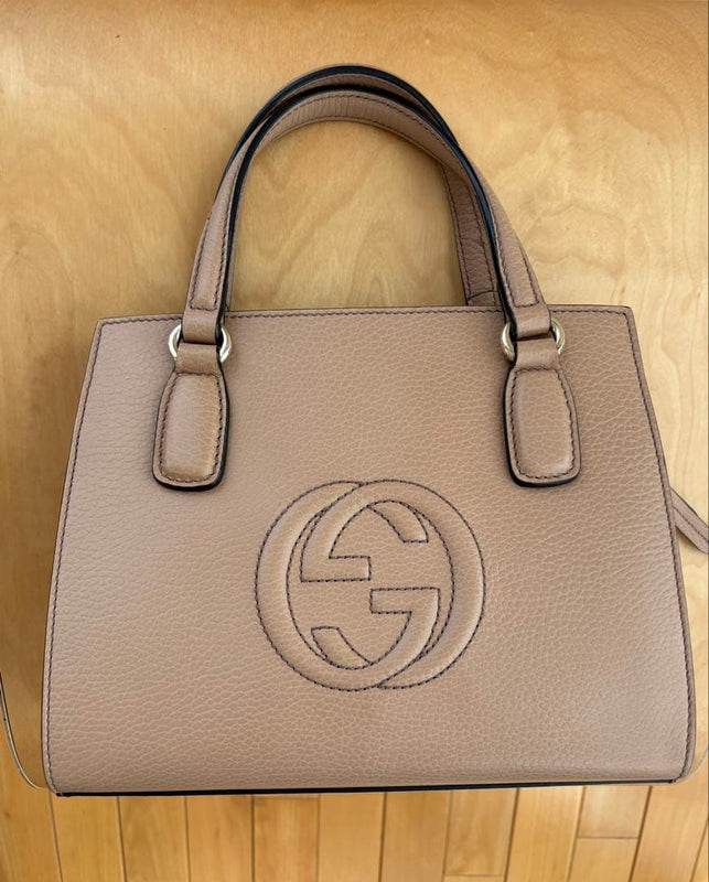 Gucci Soho 607722 2way Shoulder Handbag Beige Leather