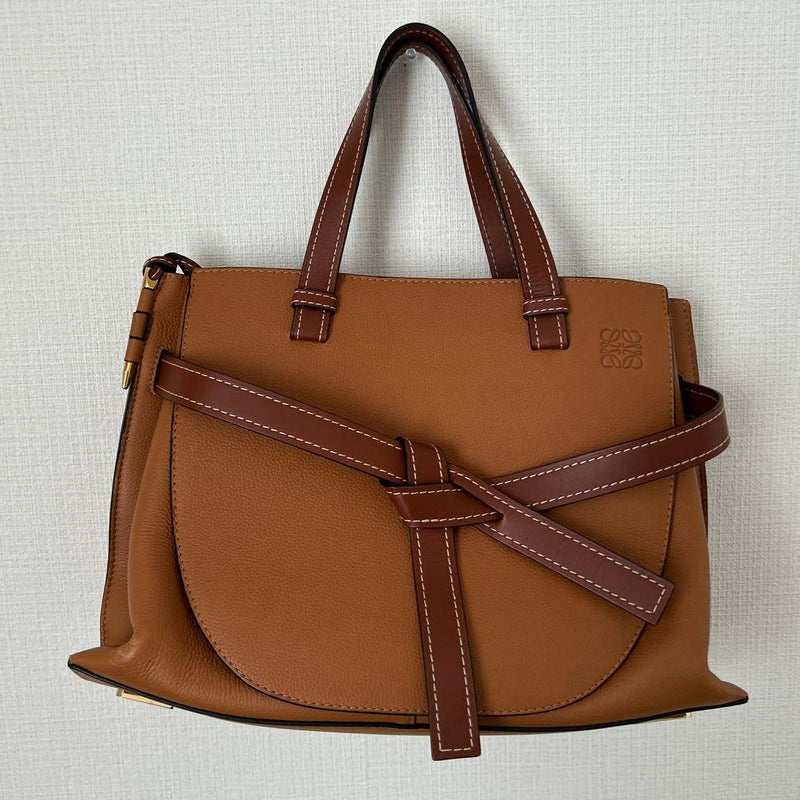 Loewe Gate Top Handle Handbag Brown Leather Knot Design Double Handle