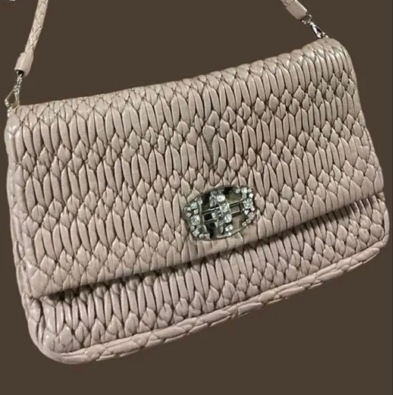 Miu Miu Matelasse Nappa Crystal Handbag Clutch Bag Pink Beige