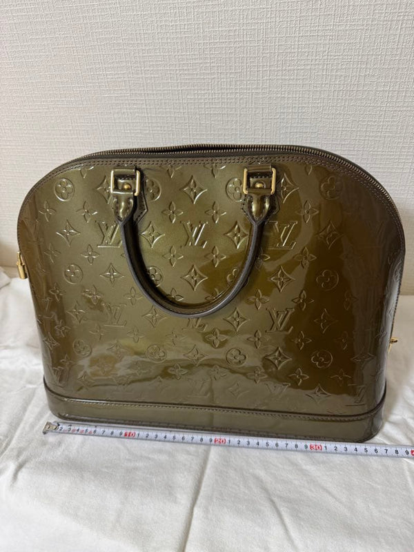 Louis Vuitton Vernis Alma Mm MI1049 Handbag Patent Leather Vert Bronze Gold