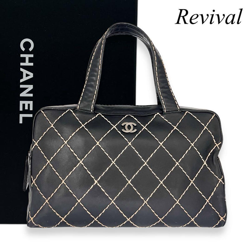 Chanel Matelasse Wild Stitch Handbag Black Leather 6 Series