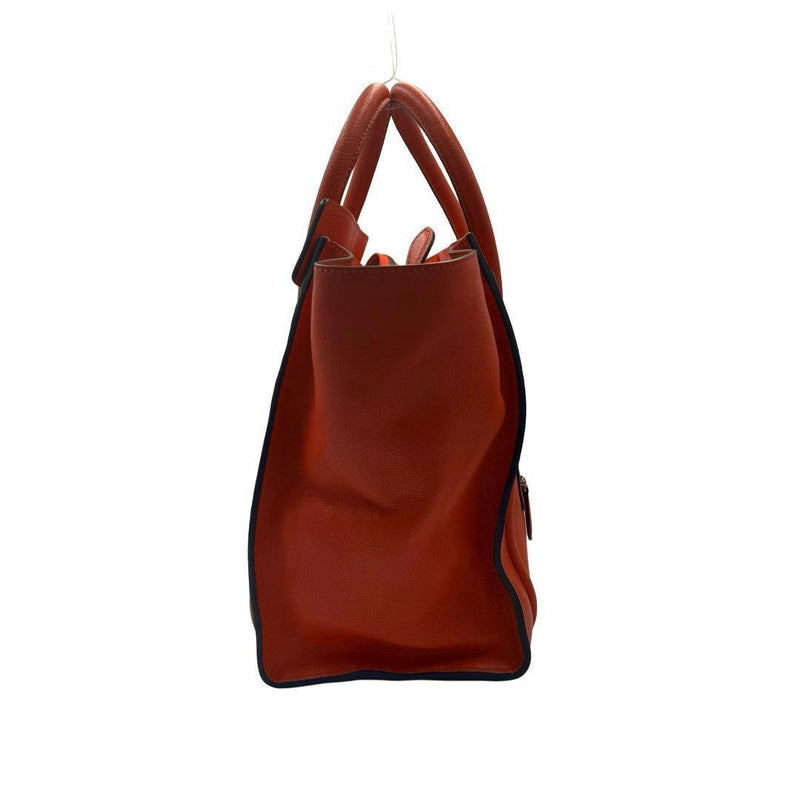 Celine Luggage Mini Shopper Handbag Calfskin Orange Red Leather