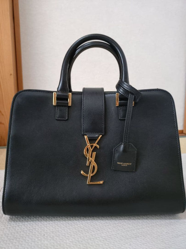 Saint Laurent Baby Cabas Handbag Calf Leather Black Gold Hardware