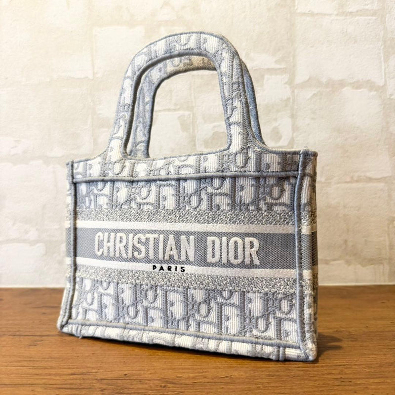 Christian Dior Book Tote Mini Dior Oblique Handbag Canvas Gray