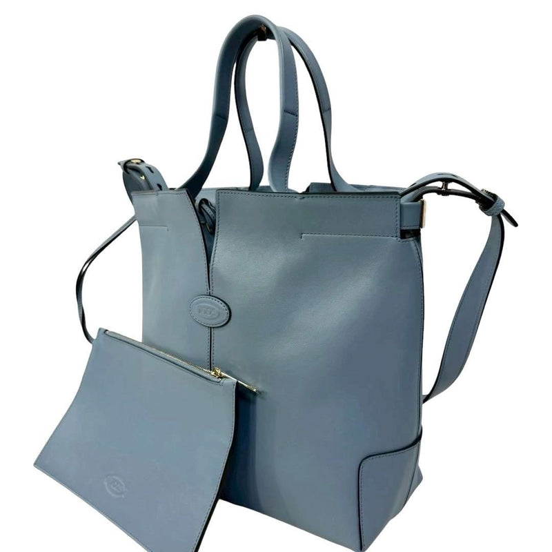 Tods Di Bag Folio 2-Way Shoulder Bag Windward Blue Leather Handbag
