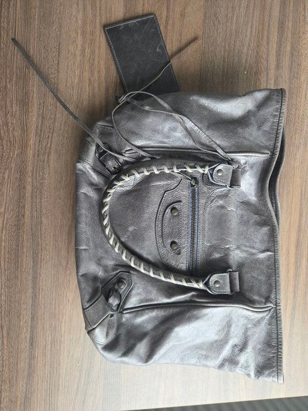 Balenciaga Handbag Shoulder Bag Gray Leather Braided Handle