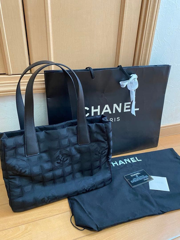 Chanel Travel Line Pm Tote Bag Nylon Black Handbag