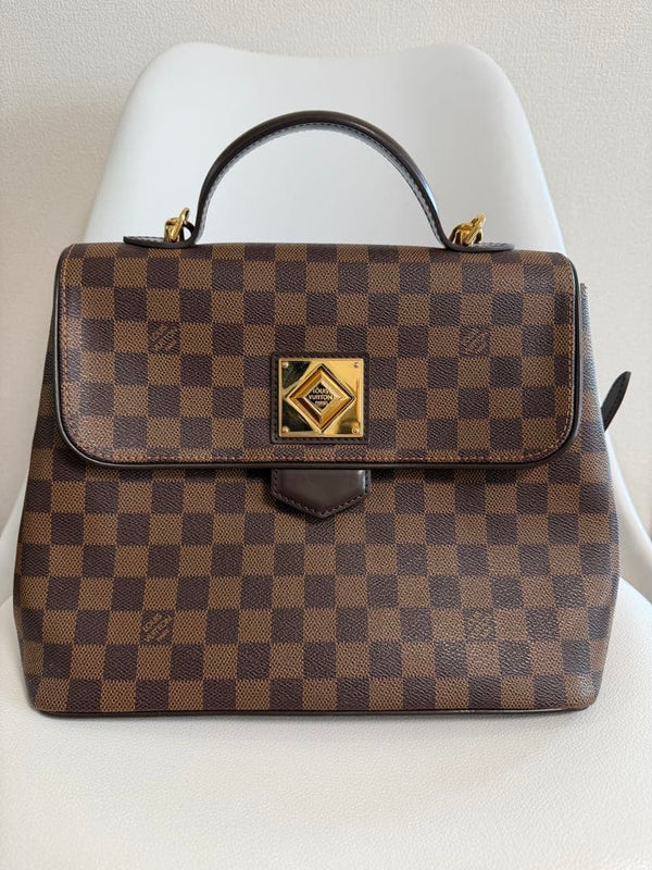 Louis Vuitton Damier Bergamo Handbag Brown Leather Gold Hardware