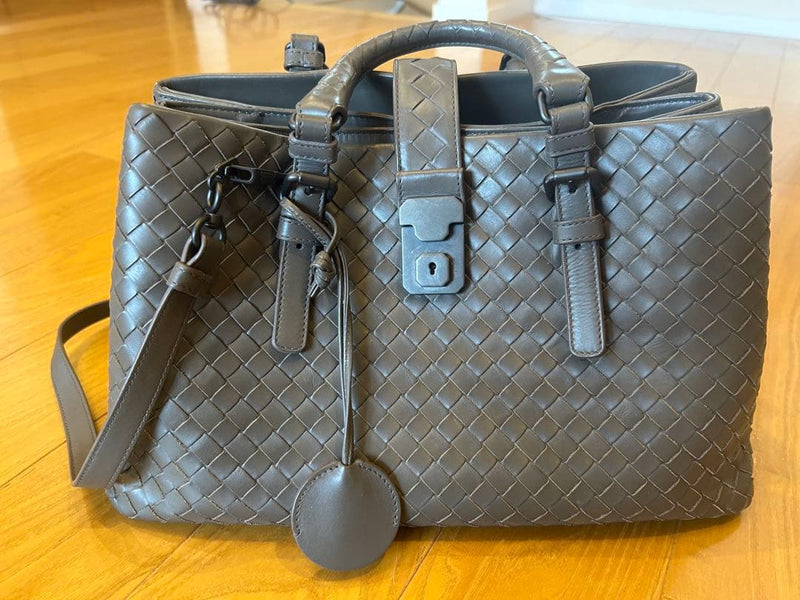Bottega Veneta Intrecciato Roma Handbag Leather Gray 2way Shoulder Crossbody