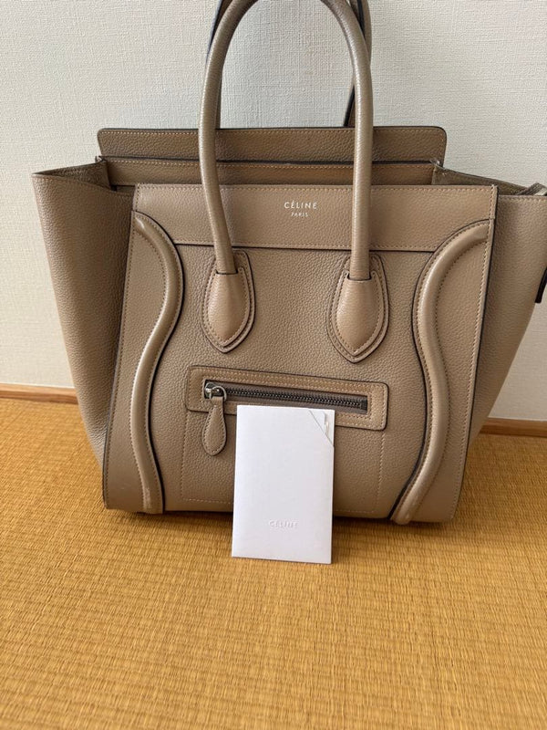 Celine Micro Luggage Handbag Greige Leather Tote Bag