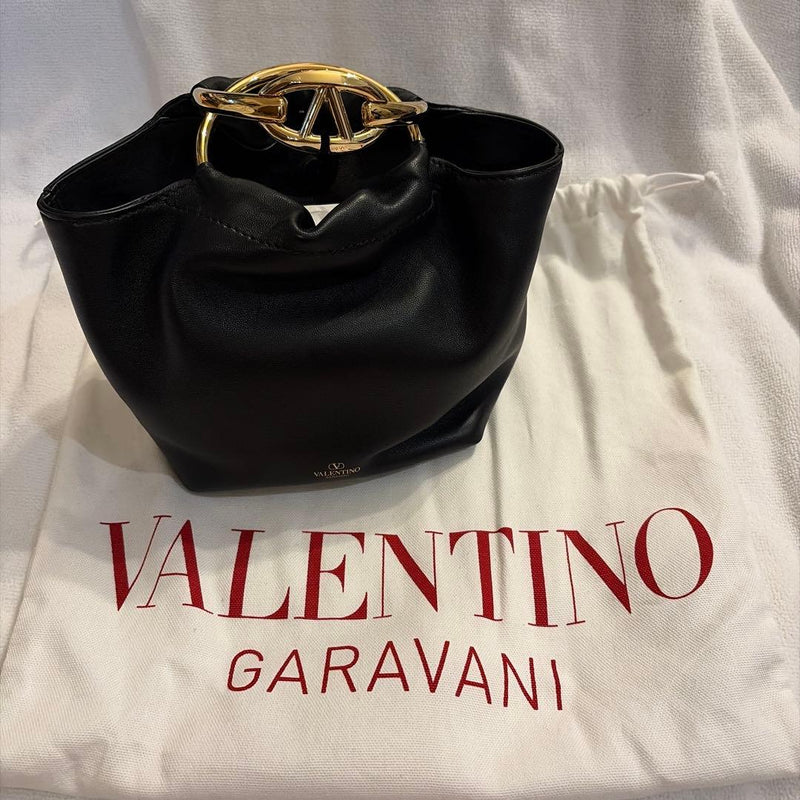 Valentino Garavani Handbag Black Leather Gold Handles