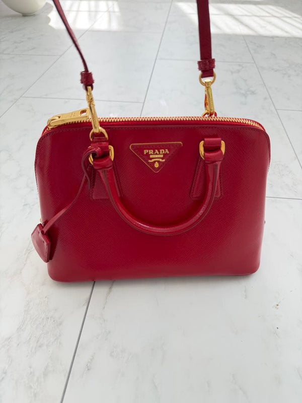 Prada Handbag Shoulder Bag Red Leather Triangle Logo