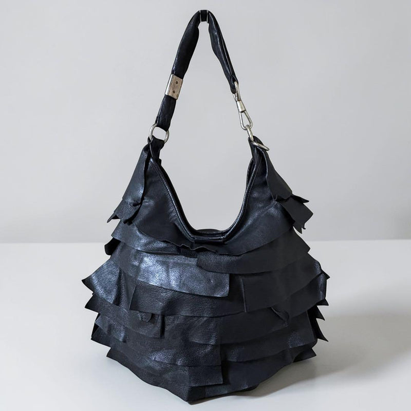 St. Tropez 121634 002214 Tiered Frill Bag Leather Black
