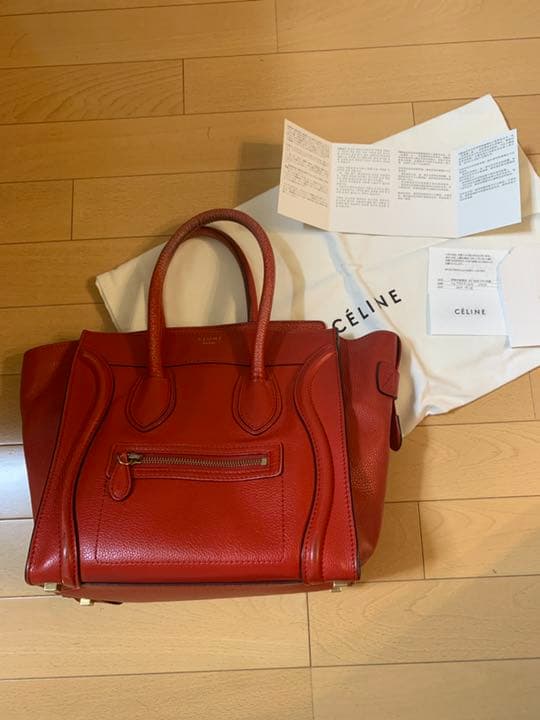 Celine Luggage Micro Handbag Calfskin Red Tote Shoulder Bag