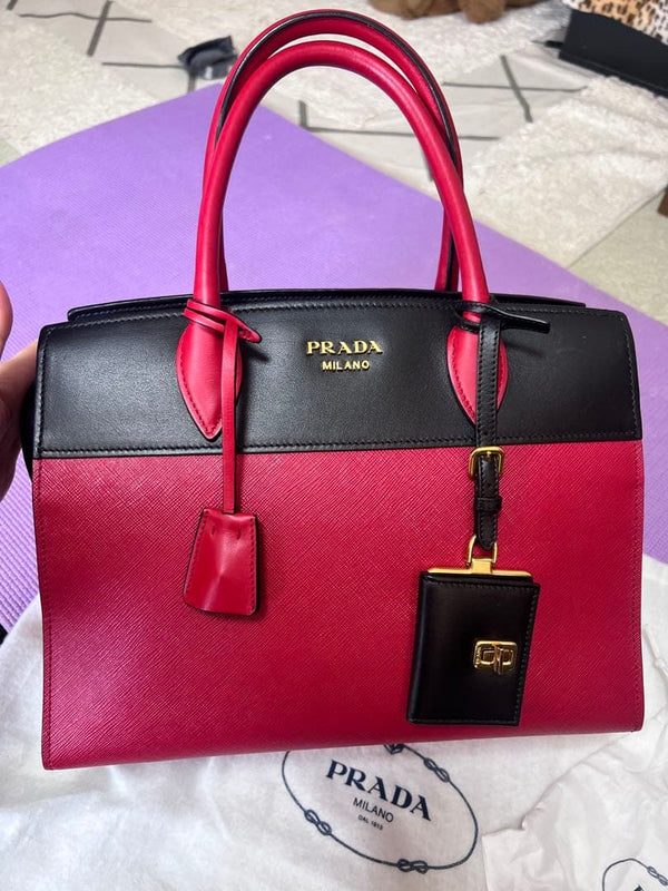 Prada Esplanade Saffiano Leather Tote Handbag Fuoco Nero 2WAY Shoulder Bag
