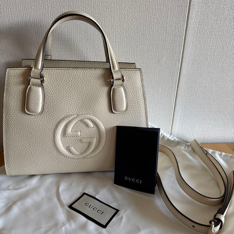 Gucci Shoulder Crossbody Bag Leather Off-white Light Gold Hardware