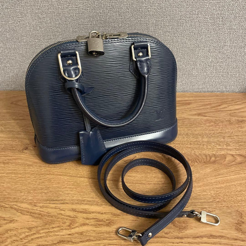 Louis Vuitton Alma Bb AR4145 Handbag Crossbody Epi Leather Indigo Blue