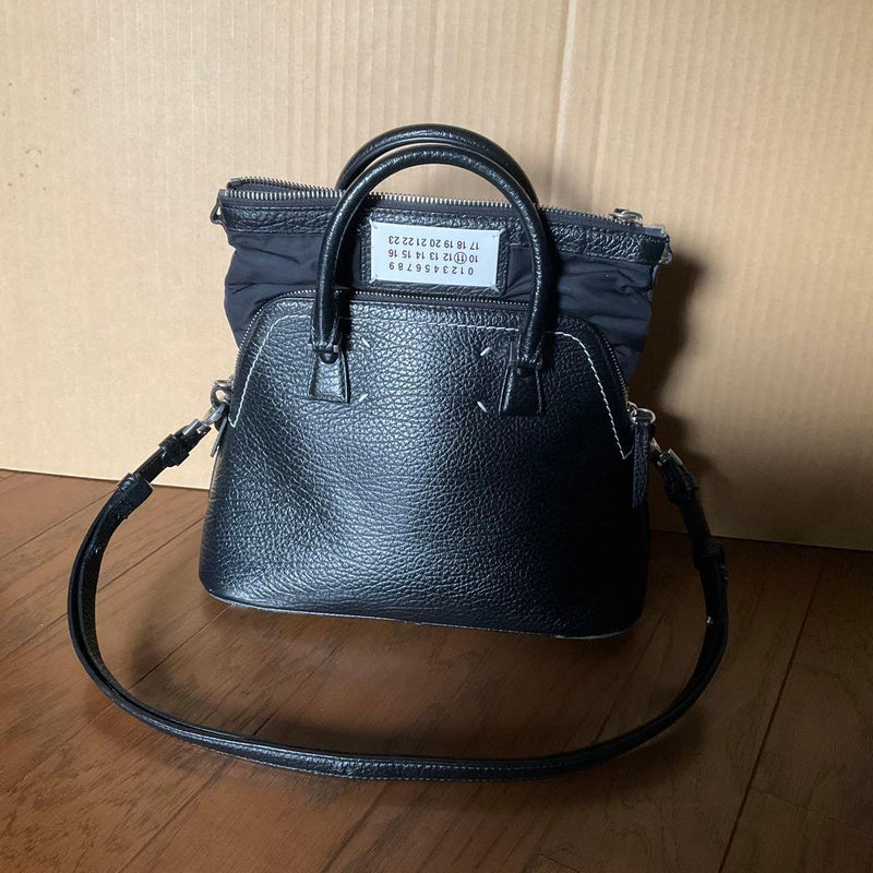 Maison Margiela 5AC Mini 2way Shoulder Bag Handbag Cowhide Black Cotton