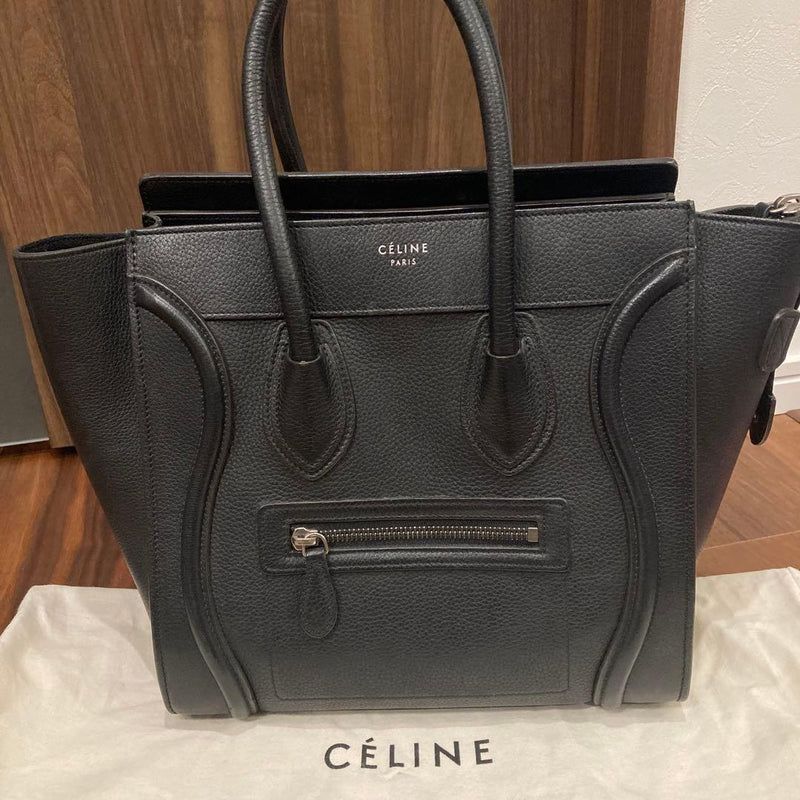 Céline Luggage Micro Handbag Drummed Calfskin Black
