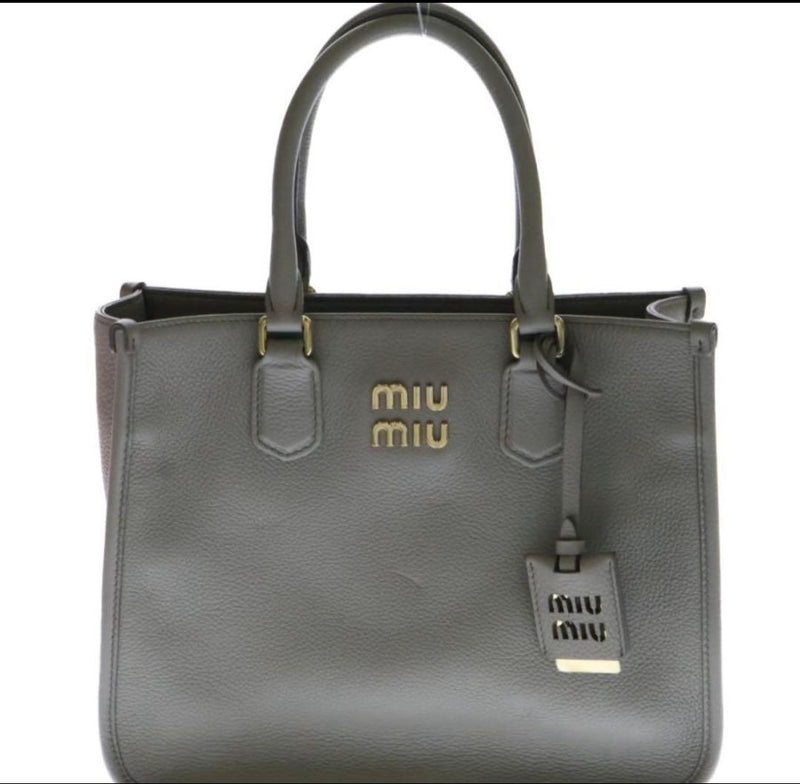 Miu Miu Vitello Daino 5BA249 2-Way Handbag Shoulder Bag Leather Beige Gray