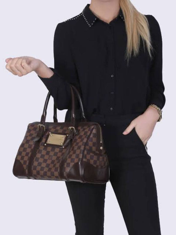 Louis Vuitton Damier Ebene Berkeley Handbag Boston Bag Coated Canvas