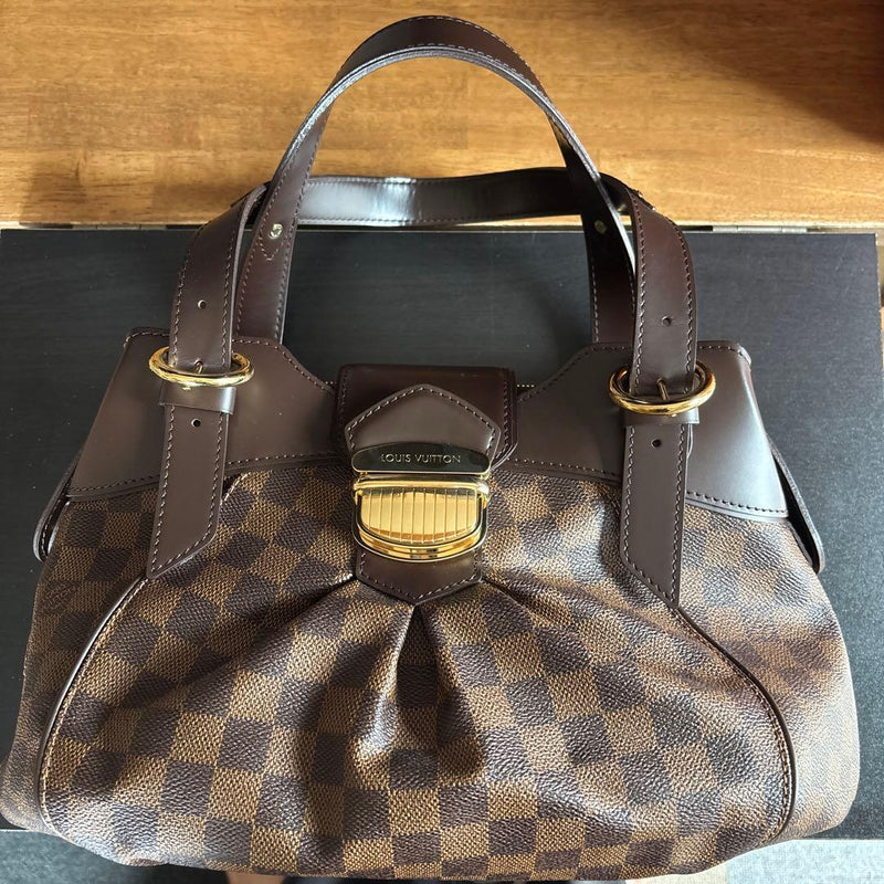 Louis Vuitton Damier Handbag Canvas Leather Brown Gold Hardware