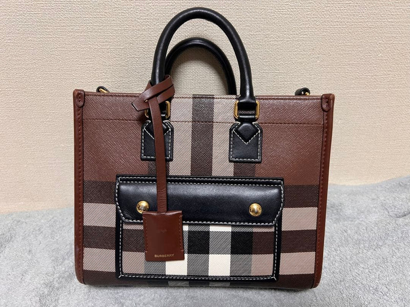 Burberry Handbag Shoulder Bag Pvc Leather Brown Checkered