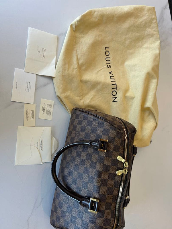 Louis Vuitton Damier Ribera Mm Handbag Canvas Brown Gold Hardware