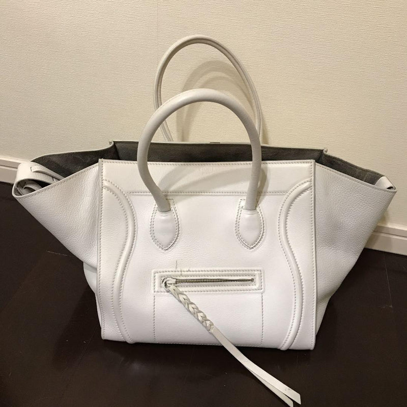Celine Luggage Small Square Phantom Handbag White Leather Tote Bag