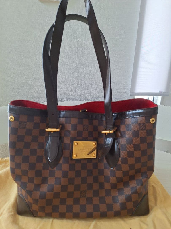 Louis Vuitton Damier Hamstead Mm Tote Bag Brown Canvas Gold Hardware