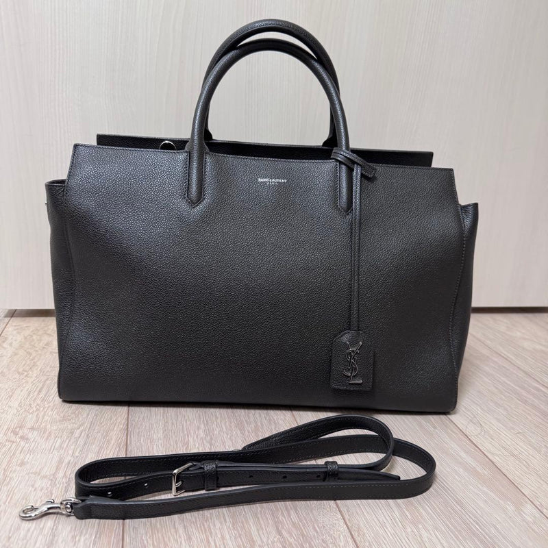 Saint Laurent Cabas Rive Gauche Handbag Leather Dark Khaki Gray