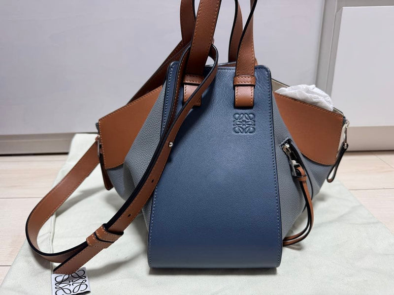 Loewe Hammock Small Handbag Shoulder Bag Bicolor Calfskin Leather Navy Gray