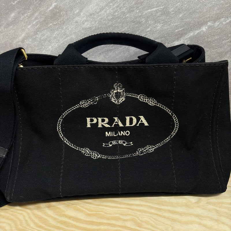 Prada Canapa Handbag Shoulder Bag Canvas Black
