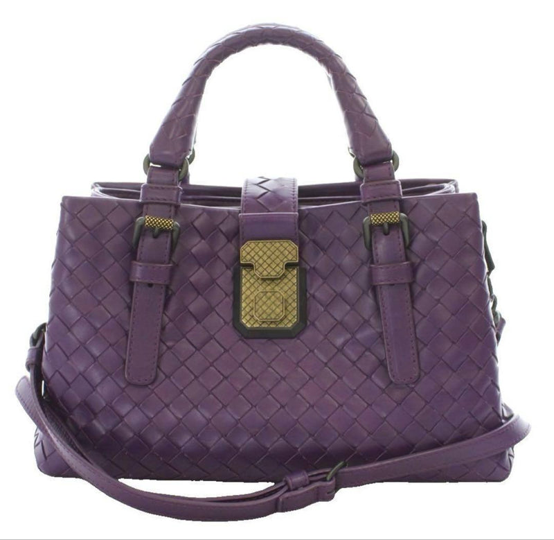 Bottega Veneta Roma Intrecciato 489509 Handbag Shoulder Bag Purple Leather