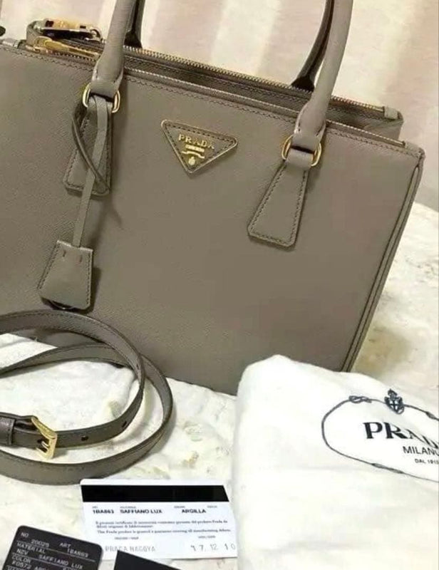 Prada Galleria Handbag Saffiano Leather Gray Shoulder Bag