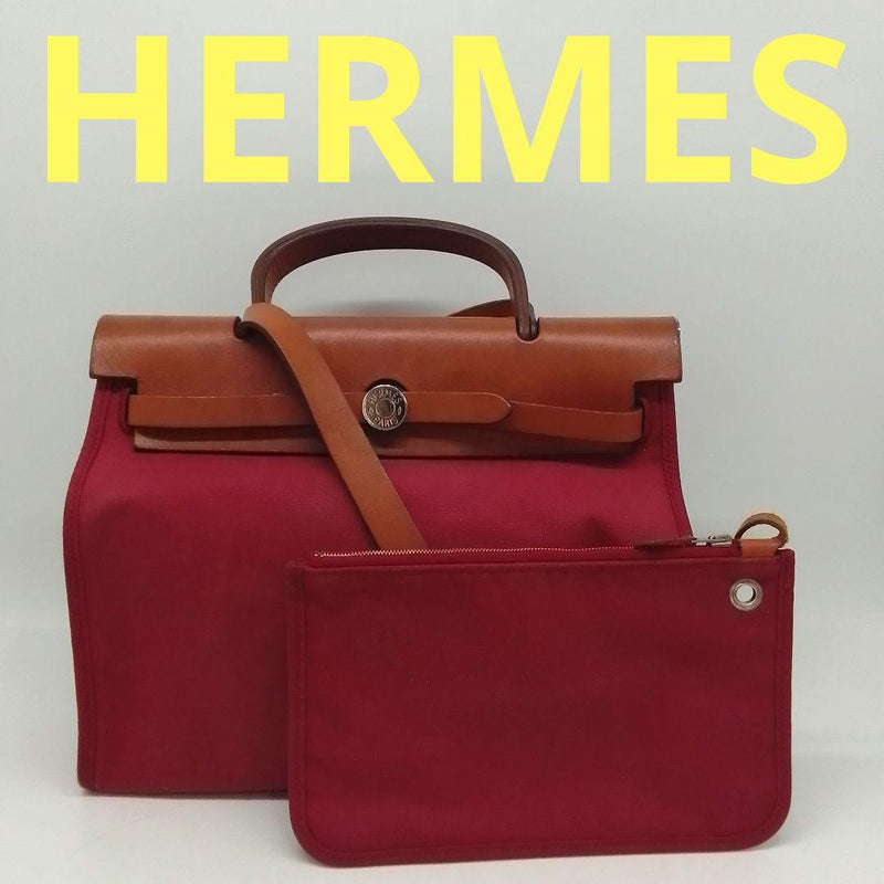 Hermes Herbag Zip Pm Handbag Shoulder Bag Bordeaux Brown Toile Leather Silver